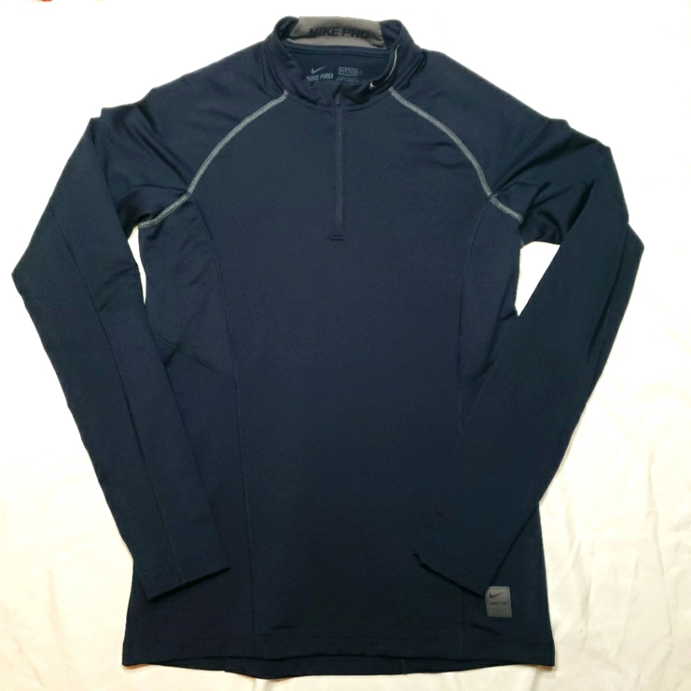 Nike Pro Fitted Men's Large Dark Blue Long Sleeve 1/4 Zip Pullover